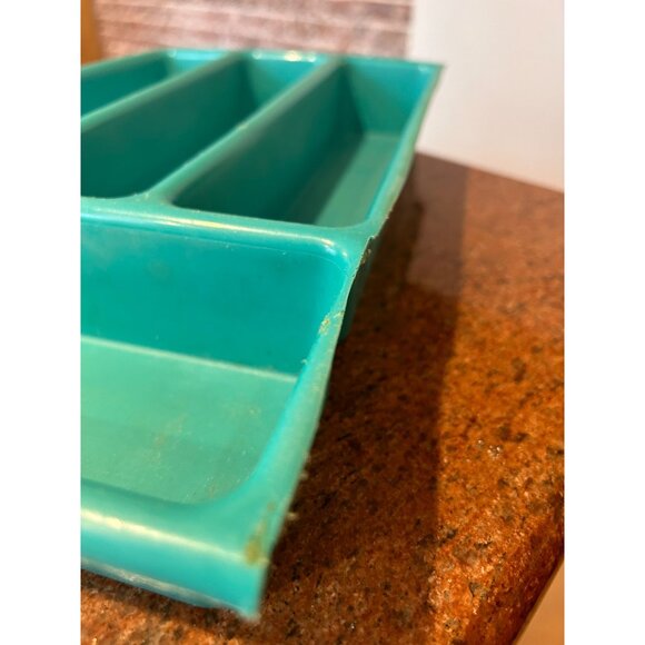 Mid Century Turquoise Cutlery Tray Frem Corp. Vintage Plastic Retro Kitchen - Picture 4 of 4